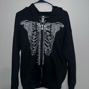 Rhinestone Skeleton Zip-Up